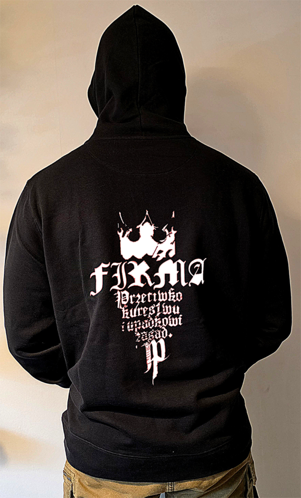 Bluza jp firma kaptur czerwony tyl Bluza FIRMA JP Biała Kaptur PRZECIWKO KUREST** I UPADKOWI ZASAD PRZEDSPRZEDAŻ