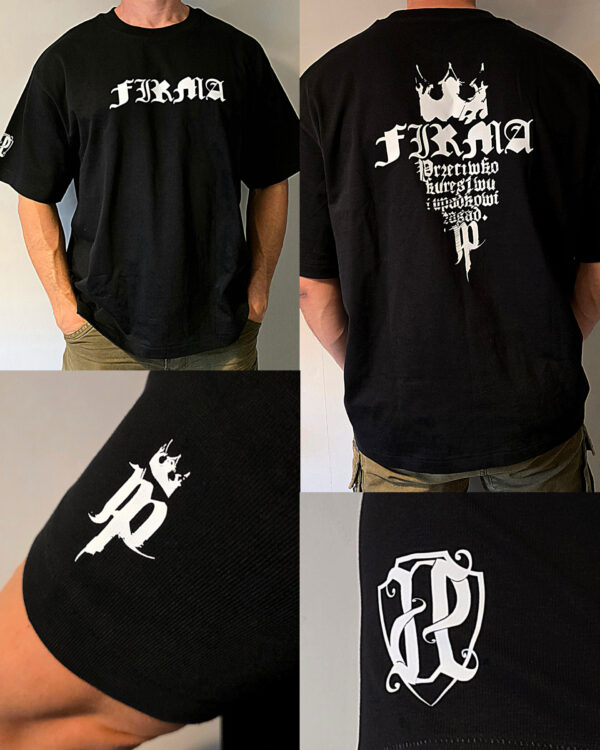 T-shirt FIRMA JP Biała Premium PRZECIWKO KUREST** I UPADKOWI ZASAD PRZEDSPRZEDAŻ