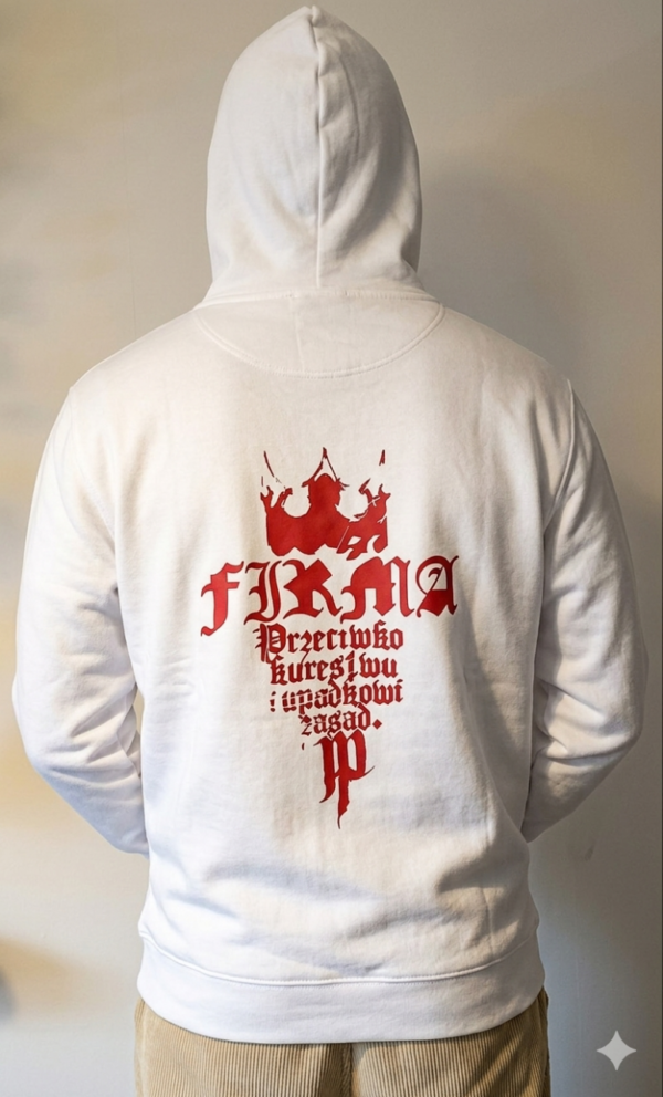Bluza Firma Red Kaptur Biała Premium PRZECIWKO KUREST** I UPADKOWI ZASAD PRZEDSPRZEDAŻ