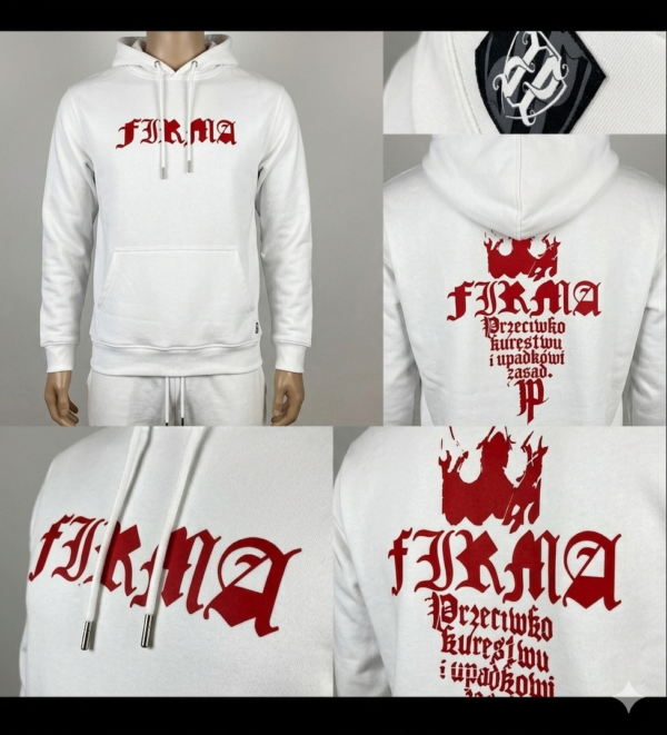 Bluza Firma Red Kaptur Biała Premium PRZECIWKO KUREST** I UPADKOWI ZASAD PRZEDSPRZEDAŻ